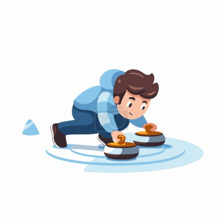 Little boy playing with ice cubes vector Illustration on a white background
