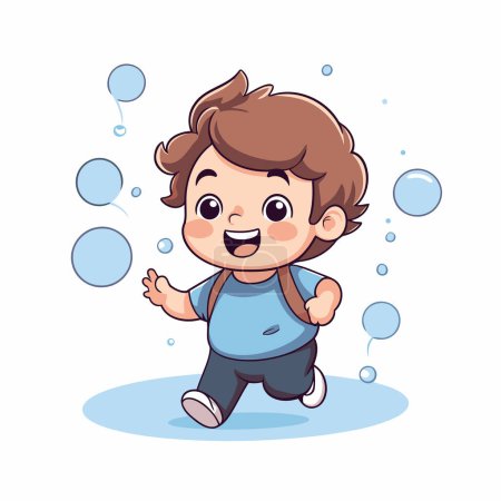 Illustration for Cute little boy playing with soap bubbles. Vector cartoon illustration. - Royalty Free Image