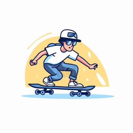 Téléchargez les illustrations : Skateboarder en casque sur skateboard. Illustration vectorielle - en licence libre de droit