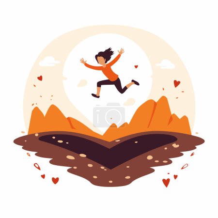 Illustration for Happy man jumping in the park. Vector illustration in flat style. - Royalty Free Image