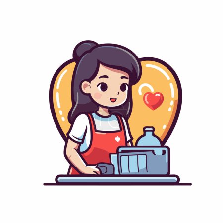 Illustration for Cute girl holding a water cooler. Vector illustration in cartoon style. - Royalty Free Image