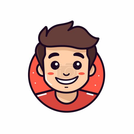 Téléchargez les illustrations : Illustration vectorielle d'un garçon souriant avec un cercle rouge dans la tête - en licence libre de droit