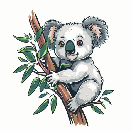 Illustration for Cute koala on eucalyptus tree. Vector illustration. - Royalty Free Image