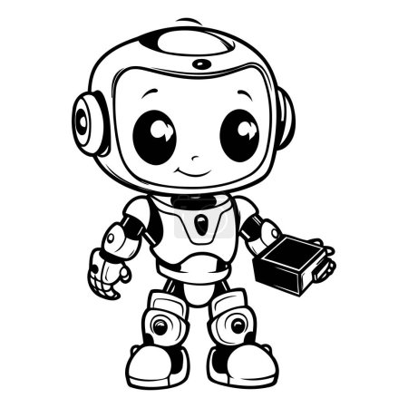 Illustration for Cute robot holding a box. Vector illustration on white background. - Royalty Free Image