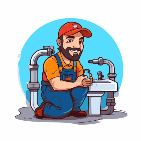 Illustration for Plumber. Plumber in uniform. Vector illustration in cartoon style - Royalty Free Image