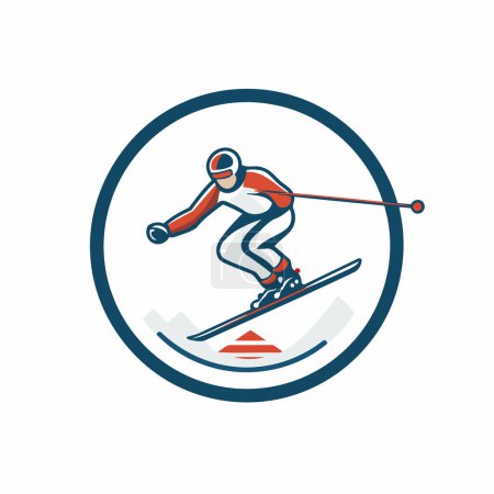Téléchargez les illustrations : Logo de ski. Illustration vectorielle du saut du skieur sur la piste de ski. - en licence libre de droit
