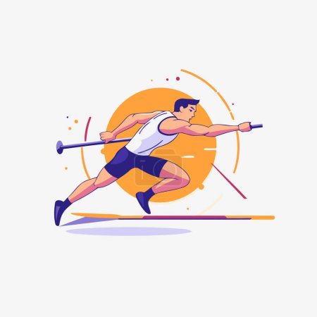 Téléchargez les illustrations : Un homme en tenue de sport qui court. Illustration vectorielle en style plat. - en licence libre de droit