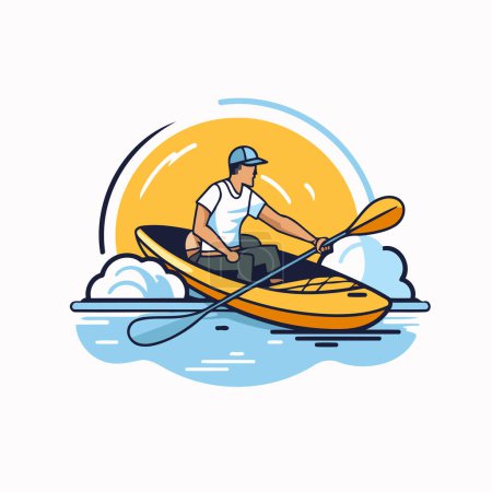 Illustration for Man in a kayak on the sea. Flat style vector illustration. - Royalty Free Image