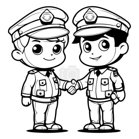 Illustration for Black and White Cartoon Illustration of Two Policemen Holding Hands Coloring Book - Royalty Free Image