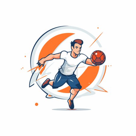 Jugador de fútbol pateando la pelota. Ilustración vectorial en estilo de dibujos animados.