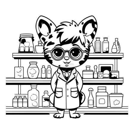 Illustration for Cute giraffe in the store. Black and white illustration. - Royalty Free Image