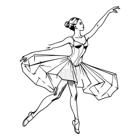 Illustration for Beautiful ballerina in a tutu. Black and white vector illustration. - Royalty Free Image