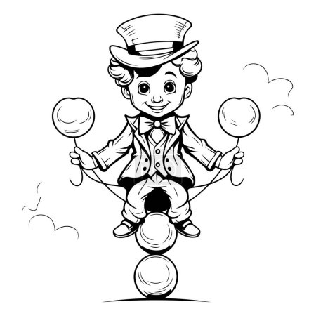 Illustration for Circus clown juggling balls - black and white vector illustration for coloring book - Royalty Free Image