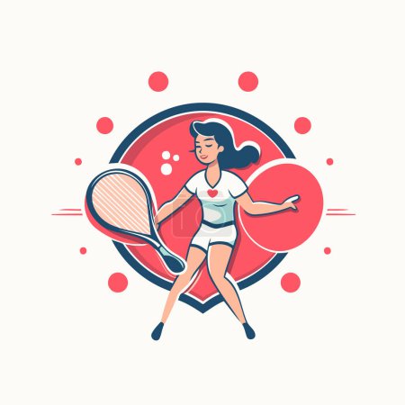 Téléchargez les illustrations : Joueuse de tennis femme avec raquette et balle. Illustration vectorielle plate. - en licence libre de droit