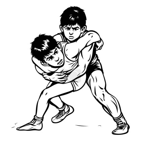 Ilustración de Dos chicos peleando. boceto para su diseño. Ilustración vectorial lista para corte de vinilo. - Imagen libre de derechos