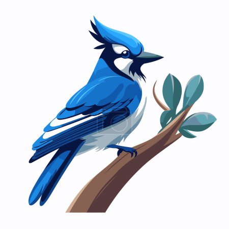 Téléchargez les illustrations : Un geai bleu sur une branche. Illustration vectorielle isolée sur fond blanc. - en licence libre de droit