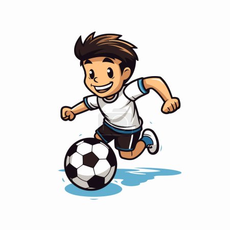 Téléchargez les illustrations : Illustration d'un footballeur qui court avec un ballon sur fond blanc. - en licence libre de droit