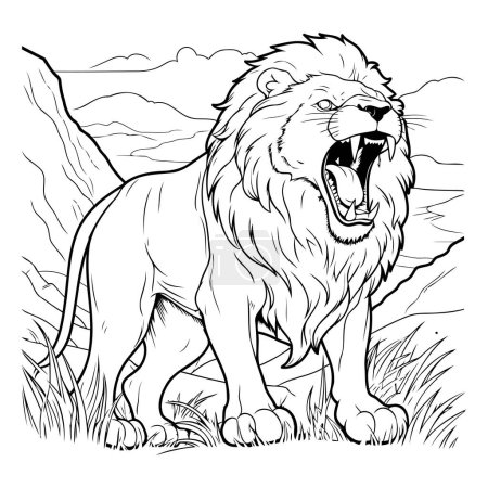 Illustration for Lion. Black and white vector illustration for coloring book or page. - Royalty Free Image