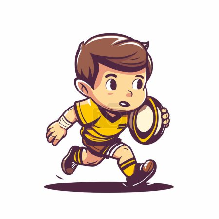 Illustration for Cute little boy running with rugby ball cartoon vector illustration graphic design - Royalty Free Image