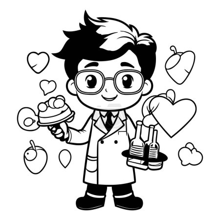 Téléchargez les illustrations : Illustration vectorielle d'un garçon médecin avec un gâteau. pomme et coeur - en licence libre de droit