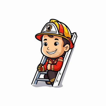 Téléchargez les illustrations : Pompier sur échelle personnage dessin animé vecteur illustration eps 10 conception. - en licence libre de droit