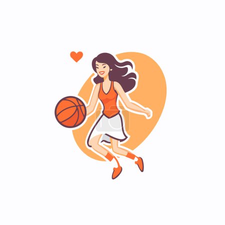 Illustration for Vector illustration of a girl playing basketball isolated on a white background. - Royalty Free Image
