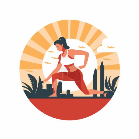 Illustration for Woman in sportswear running in the park. Vector illustration. - Royalty Free Image