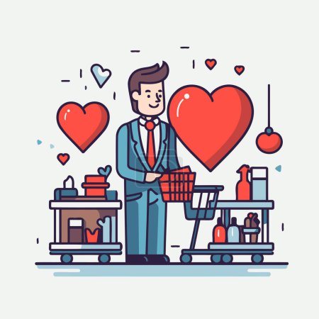 Illustration for Valentine's day shopping concept. Vector illustration in thin line style - Royalty Free Image