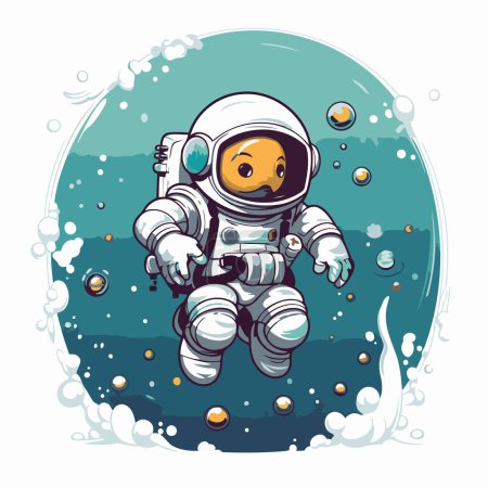 Téléchargez les illustrations : Astronaute dans l'espace sur le fond de la mer. Illustration vectorielle - en licence libre de droit