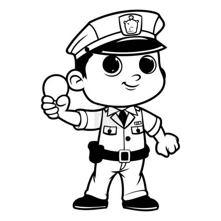 Illustration for Black and White Policeman Cartoon Mascot Character Vector Illustration - Royalty Free Image