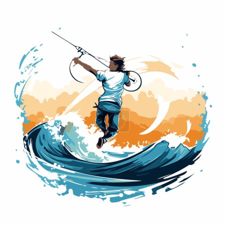 Illustration for Kitesurfer on the wave. Water sport vector illustration. - Royalty Free Image