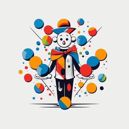Illustration for Circus clown with colorful balls. vector illustration in flat style. - Royalty Free Image