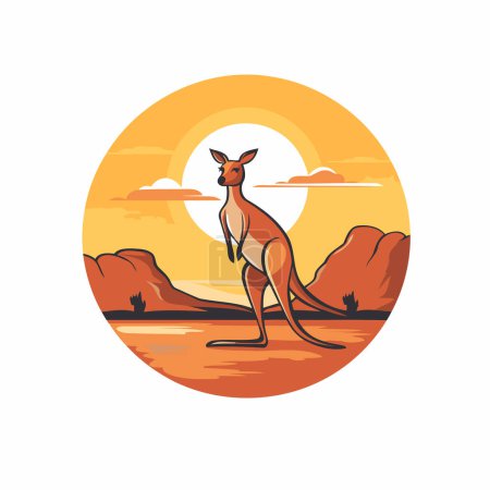 Ilustración de Icono de canguro. Ilustración vectorial de un canguro al atardecer. - Imagen libre de derechos