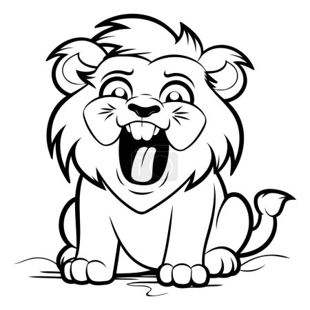 Ilustración de León - Ilustración de la mascota de dibujos animados en blanco y negro. Vector - Imagen libre de derechos