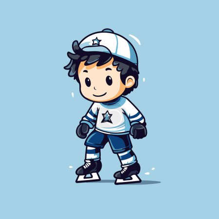 Illustration for Cute boy playing ice hockey. Vector illustration. Cartoon style. - Royalty Free Image