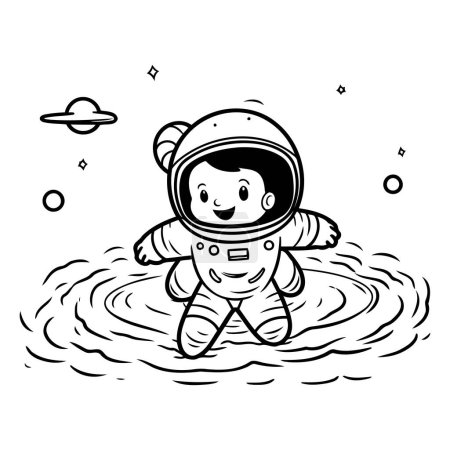 Ilustración de Astronauta de dibujos animados en un charco de agua. Ilustración vectorial. - Imagen libre de derechos
