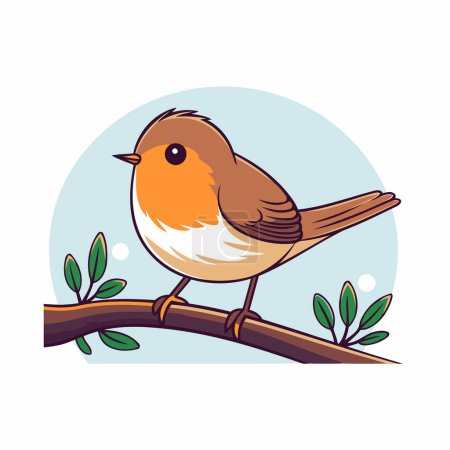Illustration for Cute robin bird sitting on a branch. Vector illustration. - Royalty Free Image