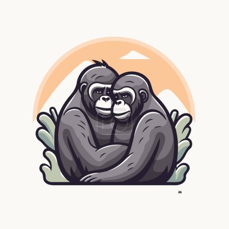 Téléchargez les illustrations : Gorille personnage de dessin animé. Illustration vectorielle du gorille dans un style plat. - en licence libre de droit