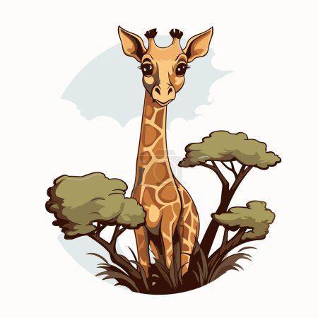 Téléchargez les illustrations : Girafe dans la savane. Illustration vectorielle d'un animal sauvage. - en licence libre de droit