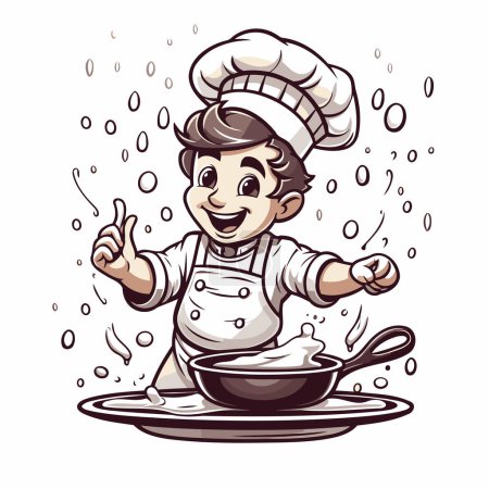 Illustration for Chef cooking with spoon and ladle. Cartoon vector illustration. - Royalty Free Image