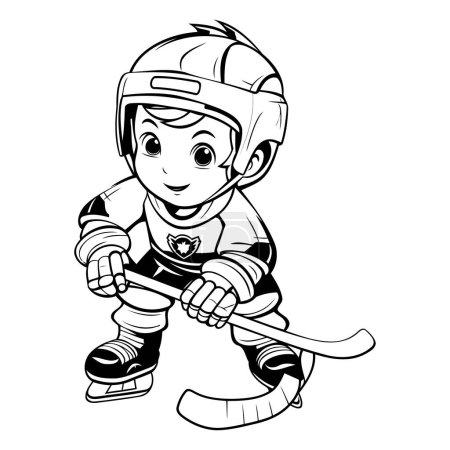 Illustration for Vector illustration of a boy ice hockey player. Coloring book for children. - Royalty Free Image