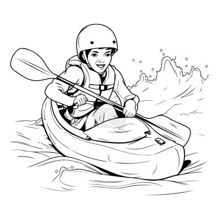 Illustration for Illustration of a man in a kayak with a paddle. - Royalty Free Image