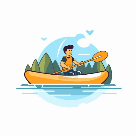 Illustration for Man in a kayak on the river. Flat style vector illustration. - Royalty Free Image