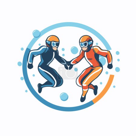 Téléchargez les illustrations : Illustration vectorielle de deux plongeurs sautant dans l'eau. Le concept de plongée sportive. - en licence libre de droit