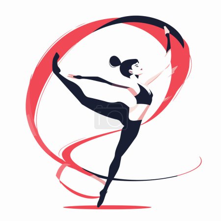 Téléchargez les illustrations : Danseuse de ballet. Illustration vectorielle d'une fille en costume de sport noir. - en licence libre de droit