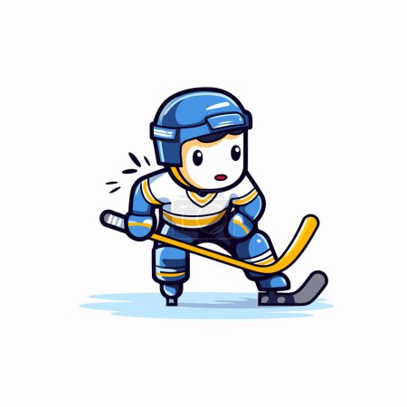 Illustration for Cartoon hockey player with stick and puck on white background. Vector illustration. - Royalty Free Image