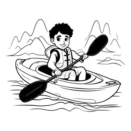 Illustration for Cartoon boy in a kayak. Vector illustration of a boy in a kayak. - Royalty Free Image