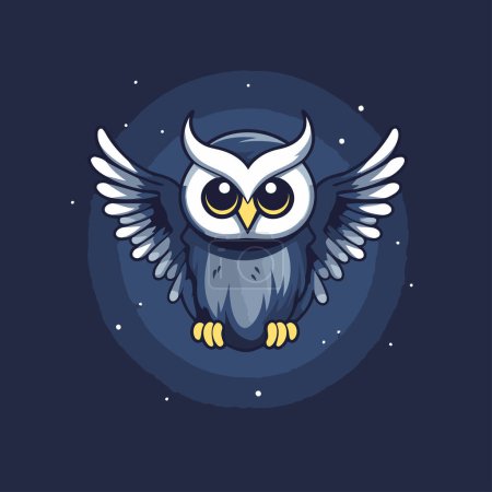 Illustration for Owl with wings in the moonlight. Vector illustration on dark background. - Royalty Free Image