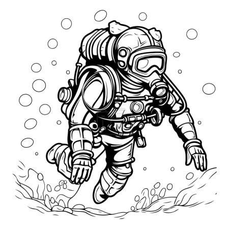 Illustration for Astronaut in the water. Black and white vector illustration. - Royalty Free Image