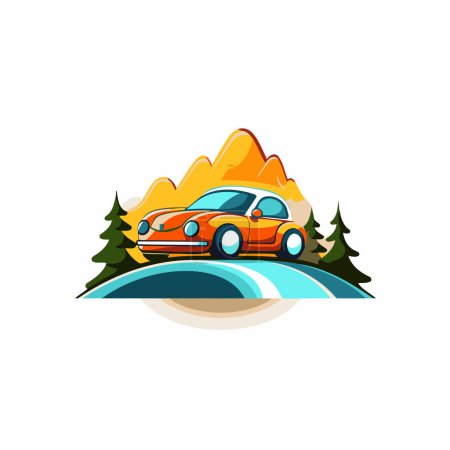 Illustration for Car on the road in the mountains. Vector illustration. flat design - Royalty Free Image